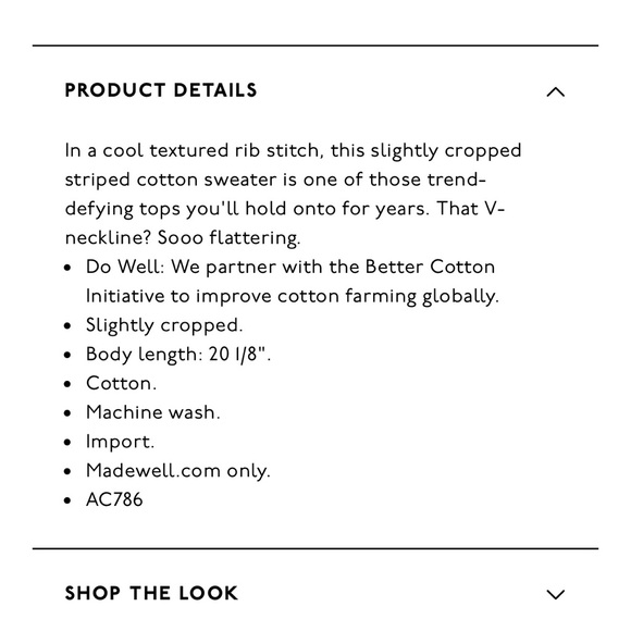 Madewell Arden V-Neck Crop Pullover Sweater in Stripe. NWT. Large - Picture 8 of 8